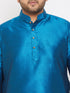 Vastramay Men's Plus Size Turquoise Silk Blend Curved Kurta Dhoti Set